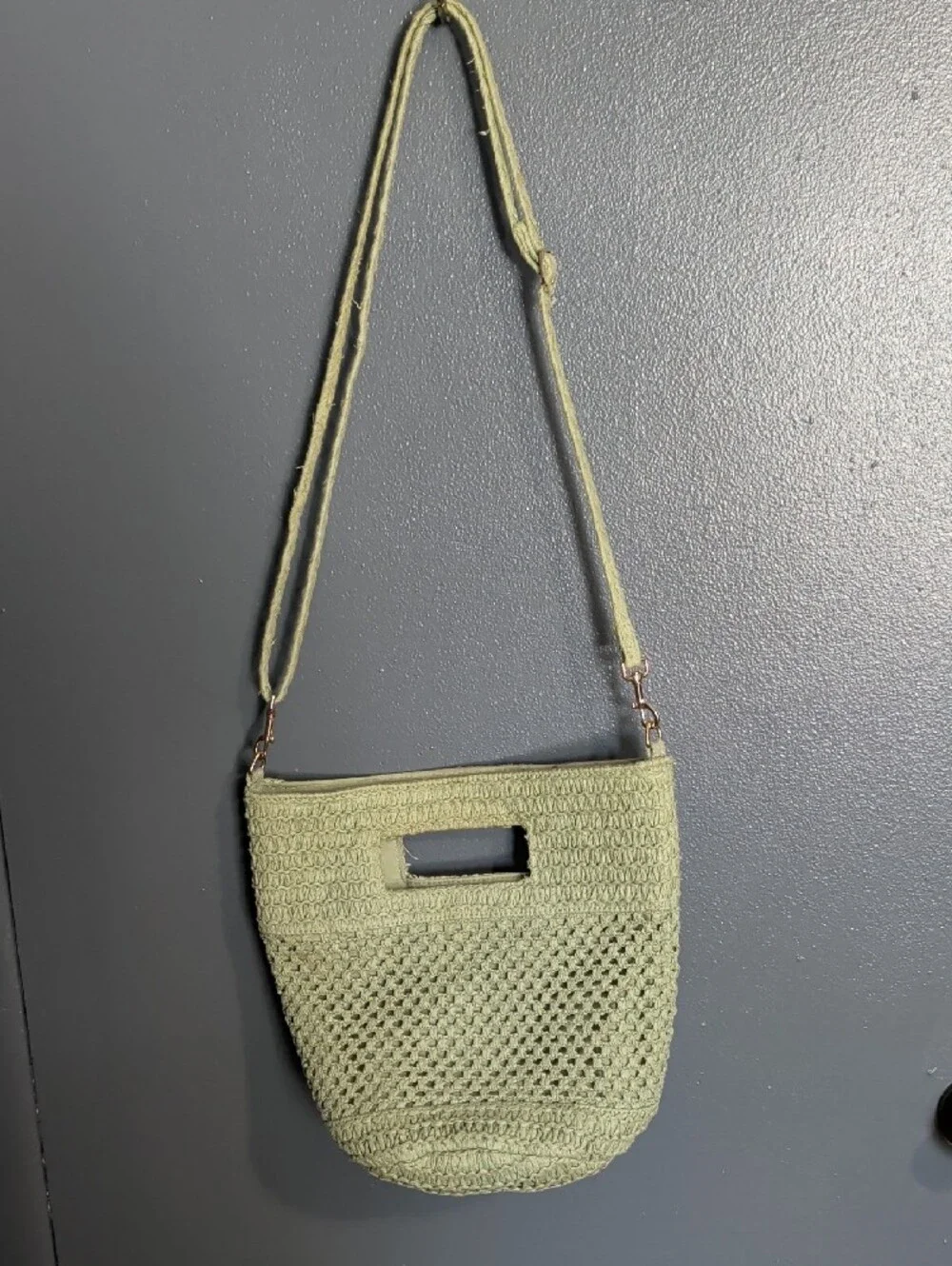Universal Thread Light Green Woven Crossbody Bag with Cutout Handle